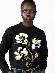 French Connection Black Oriana Floral Neck Jumper - Image 1 of 7