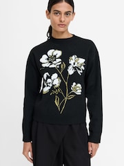 French Connection Black Oriana Floral Neck Jumper - Image 2 of 7