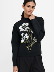French Connection Black Oriana Floral Neck Jumper - Image 3 of 7