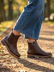 Pavers Brown Wide Fit Slip On Boots With Side Zip - Image 1 of 6