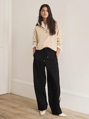 Musta - Mint Velvet Side Stripe Barrel Trousers - Kuva 2 / 8