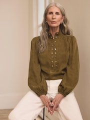 Mint Velvet Green Zip Detail Blouse - Image 1 of 8