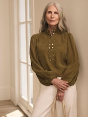 Mint Velvet Green Zip Detail Blouse - Image 4 of 8