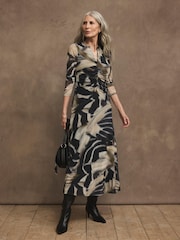 Mint Velvet Black Abstract Print Mesh Midi Dress - Image 1 of 7