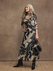 Mint Velvet Black Abstract Print Mesh Midi Dress - Image 2 of 7