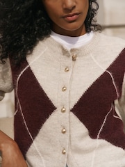 Mint Velvet Natural Wool Blend Argyle Cardigan - Image 4 of 7