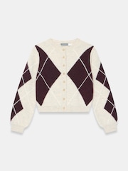Mint Velvet Natural Wool Blend Argyle Cardigan - Image 6 of 7
