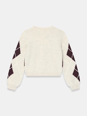 Mint Velvet Natural Wool Blend Argyle Cardigan - Image 7 of 7