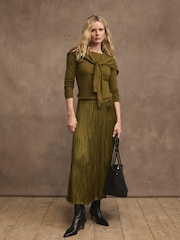 Mint Velvet Olive Green Crinkle Maxi Skirt - Image 1 of 8