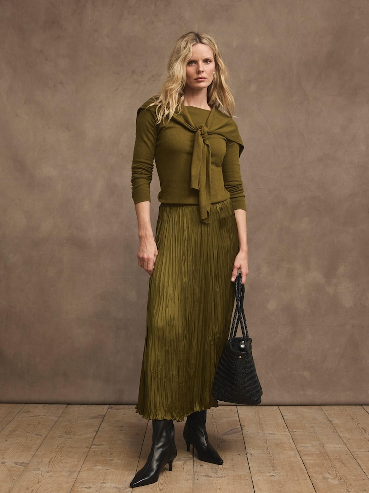 Mint Velvet Olive Green Crinkle Maxi Skirt - Image 1 of 8 Mint Velvet Olive Green Crinkle Maxi Skirt - Image 1 of 8