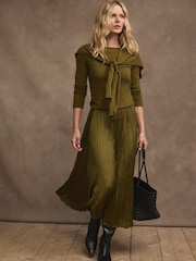 Mint Velvet Olive Green Crinkle Maxi Skirt - Image 2 of 8