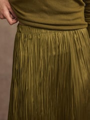 Mint Velvet Olive Green Crinkle Maxi Skirt - Image 4 of 8