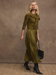 Mint Velvet Olive Green Crinkle Maxi Skirt - Image 5 of 8