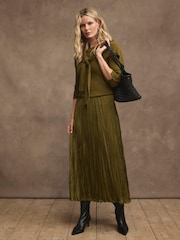 Mint Velvet Olive Green Crinkle Maxi Skirt - Image 6 of 8