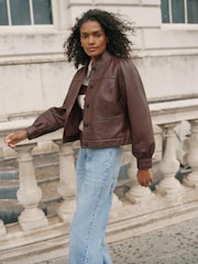 Braun - Mint Velvet Lederjacke mit Puffärmeln - Bild 2 von 7