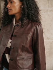 Braun - Mint Velvet Lederjacke mit Puffärmeln - Bild 4 von 7