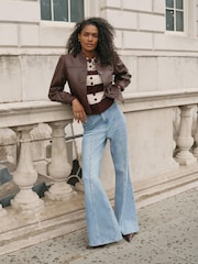 Braun - Mint Velvet Lederjacke mit Puffärmeln - Bild 5 von 7