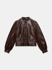 Braun - Mint Velvet Lederjacke mit Puffärmeln - Bild 6 von 7