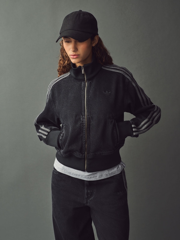 adidas originals Black 3 Stripe Denim Track 100% Cotton Jacket - Image 1 of 12