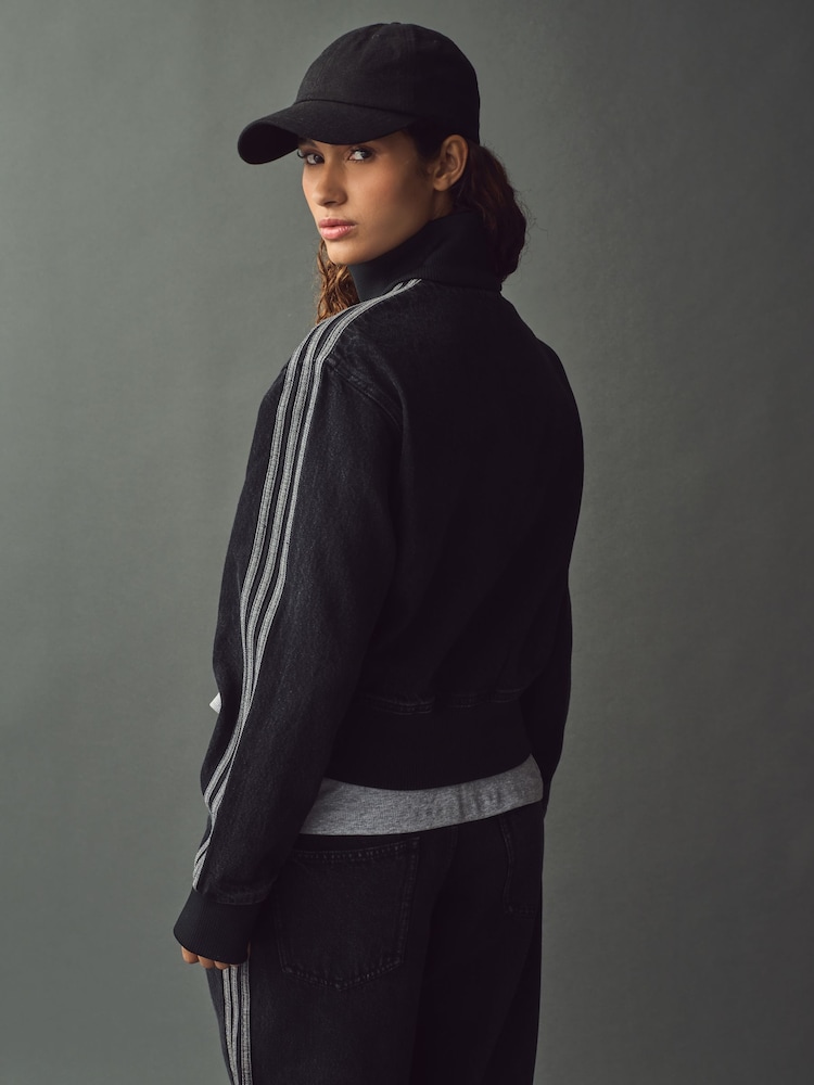 adidas originals Black 3 Stripe Denim Track 100% Cotton Jacket - Image 2 of 12