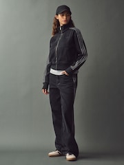 adidas originals Black 3 Stripe Denim Track 100% Cotton Jacket - Image 3 of 12