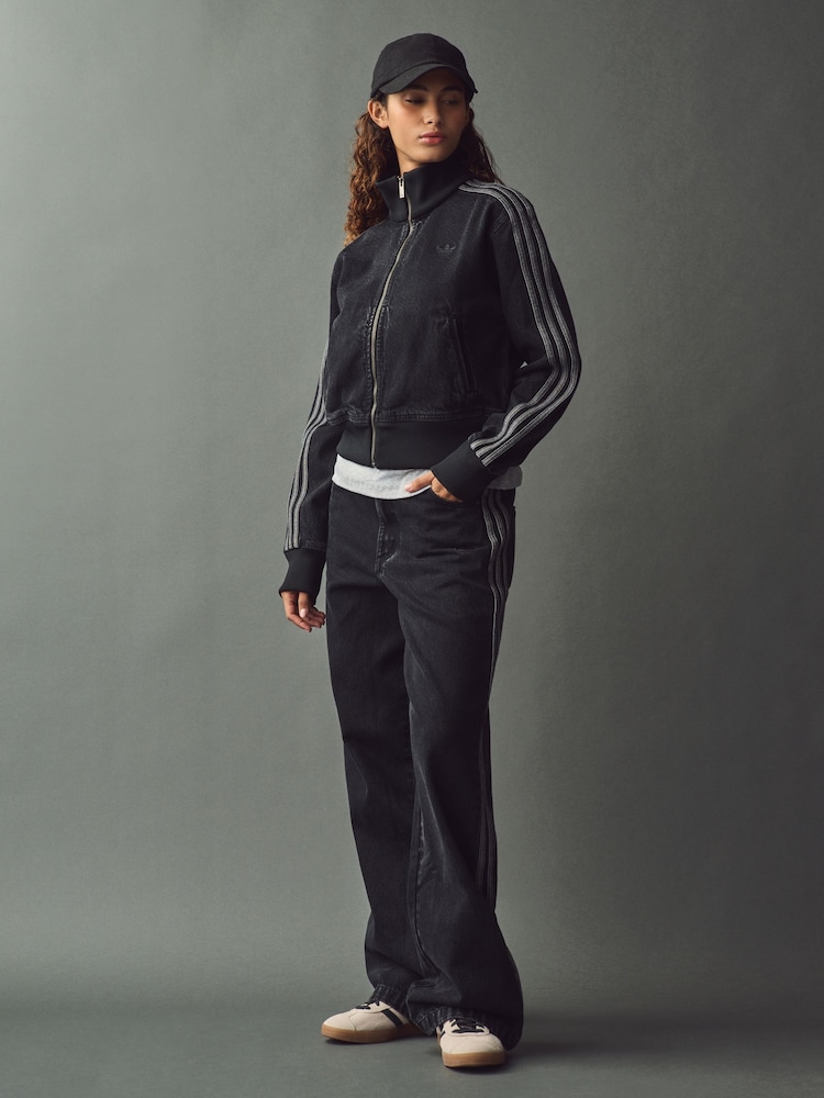 adidas originals Black 3 Stripe Denim Track 100% Cotton Jacket - Image 3 of 12