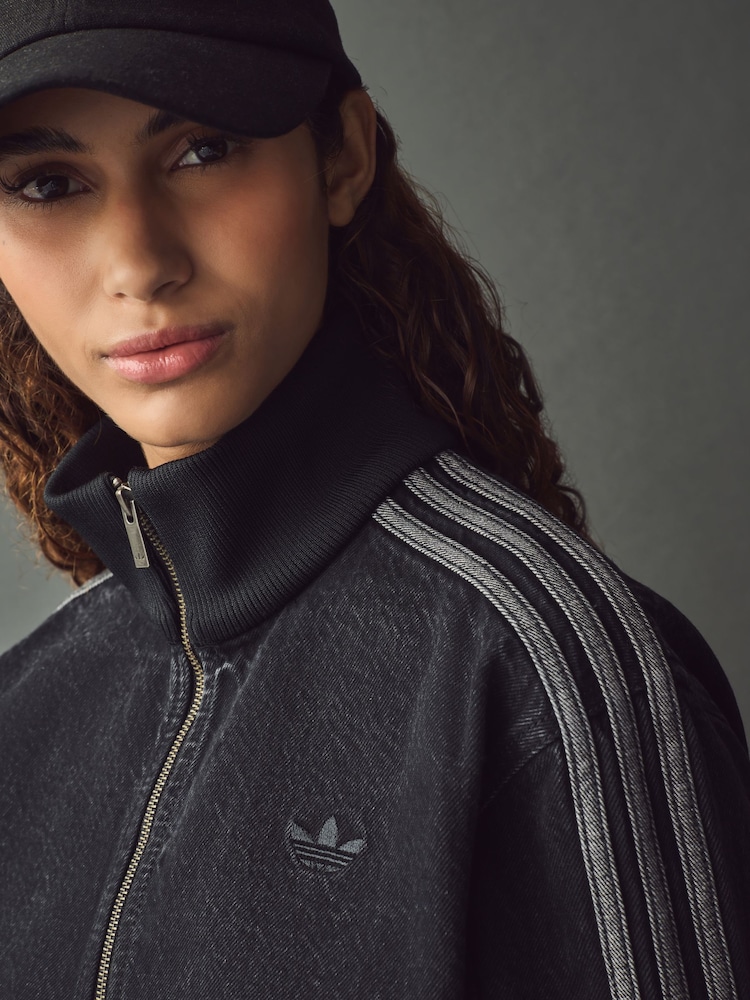 adidas originals Black 3 Stripe Denim Track 100% Cotton Jacket - Image 5 of 12