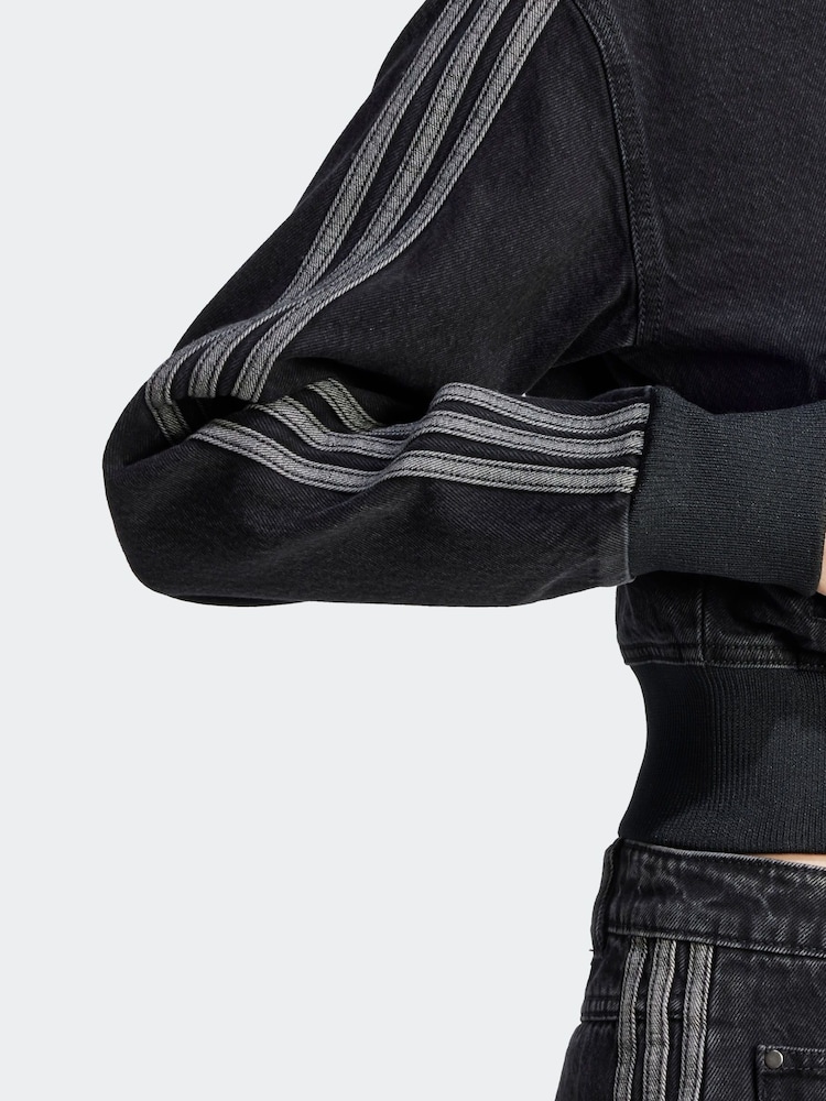 adidas originals Black 3 Stripe Denim Track 100% Cotton Jacket - Image 6 of 12