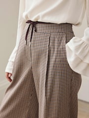 Mint Velvet Checked Contrast Waist Wide Leg Trousers - Obraz 3 z 8