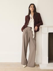 Mint Velvet Checked Contrast Waist Wide Leg Trousers - Obraz 4 z 8
