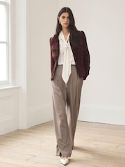 Mint Velvet Checked Contrast Waist Wide Leg Trousers - Obraz 5 z 8