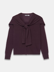 Mint Velvet Wine Red Cotton Blend Scarf Detail Knit Cardigan - Image 6 of 7
