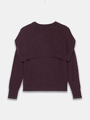 Mint Velvet Wine Red Cotton Blend Scarf Detail Knit Cardigan - Image 7 of 7