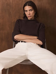 Καφετί - Mint Velvet Cotton High Neck Top - Εικόνα 2 από 8