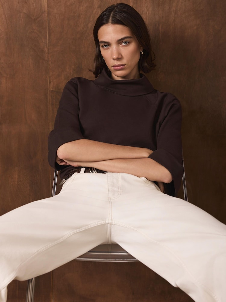 Καφετί - Mint Velvet Cotton High Neck Top - Εικόνα 2 από 8