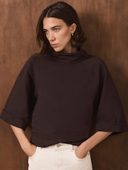 Καφετί - Mint Velvet Cotton High Neck Top - Εικόνα 3 από 8