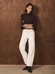 Καφετί - Mint Velvet Cotton High Neck Top - Εικόνα 4 από 8