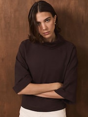 Καφετί - Mint Velvet Cotton High Neck Top - Εικόνα 6 από 8