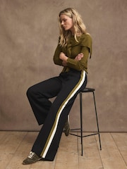 黑色 - Mint Velvet Side Stripe Tie Waist Wide Leg Trousers - 图片1 / 7