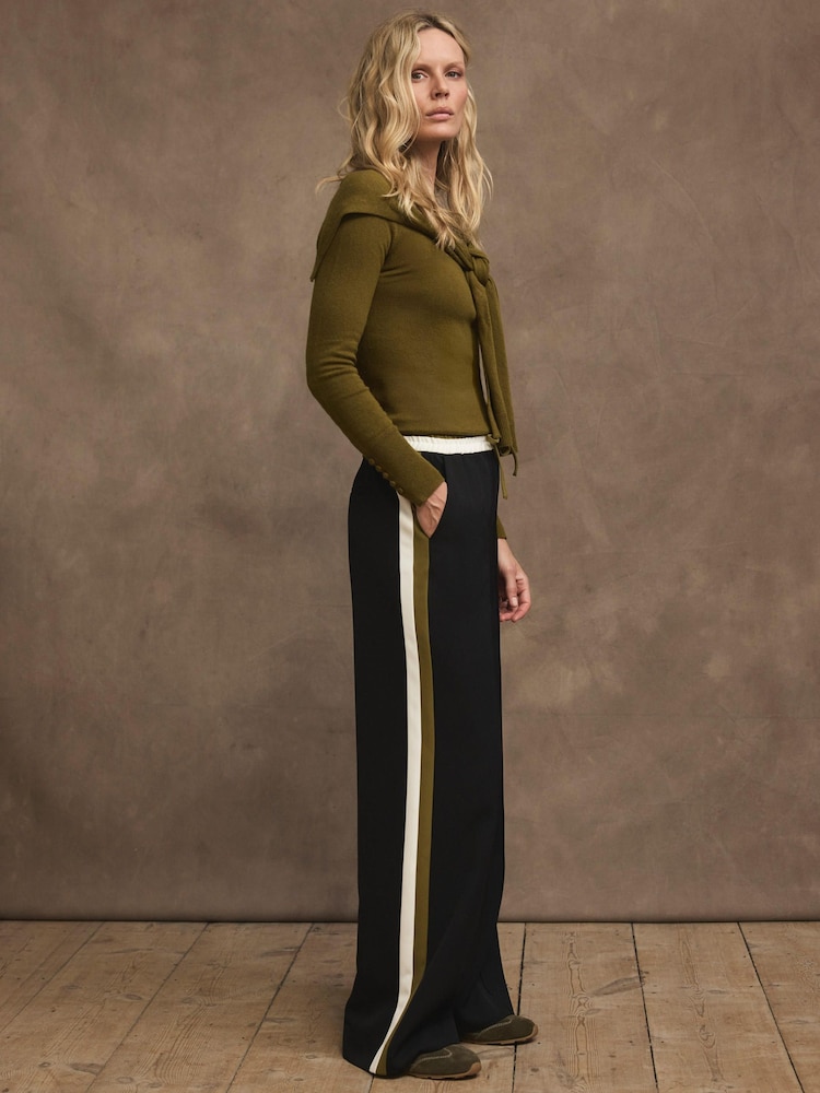 黑色 - Mint Velvet Side Stripe Tie Waist Wide Leg Trousers - 图片2 / 7