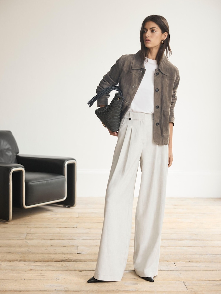 Mint Velvet Grey Pleated Tailored Wide Trousers - Image 2 of 8