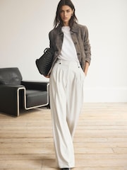 Mint Velvet Grey Pleated Tailored Wide Trousers - Image 4 of 8