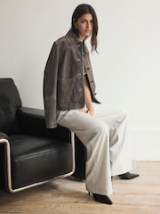 Mint Velvet Grey Pleated Tailored Wide Trousers - Image 6 of 8