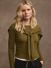 Mint Velvet Green Cotton Blend Scarf Knit Jumper - Image 3 of 8