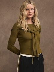 Mint Velvet Green Cotton Blend Scarf Knit Jumper - Image 4 of 8