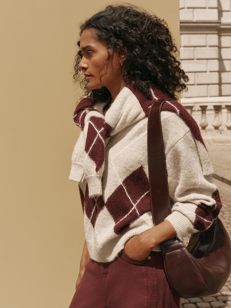 Mint Velvet Natural Argyle Knit Jumper - Image 2 of 8 Mint Velvet Natural Argyle Knit Jumper - Image 2 of 8