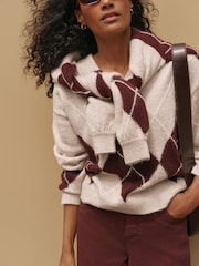 Mint Velvet Natural Argyle Knit Jumper - Image 3 of 8
