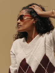 Mint Velvet Natural Argyle Knit Jumper - Image 6 of 8