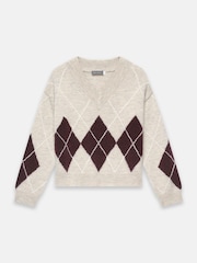 Mint Velvet Natural Argyle Knit Jumper - Image 7 of 8