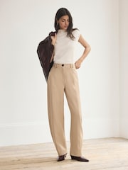 Mint Velvet Natural Tailored Barrel Leg Trousers - Image 1 of 8